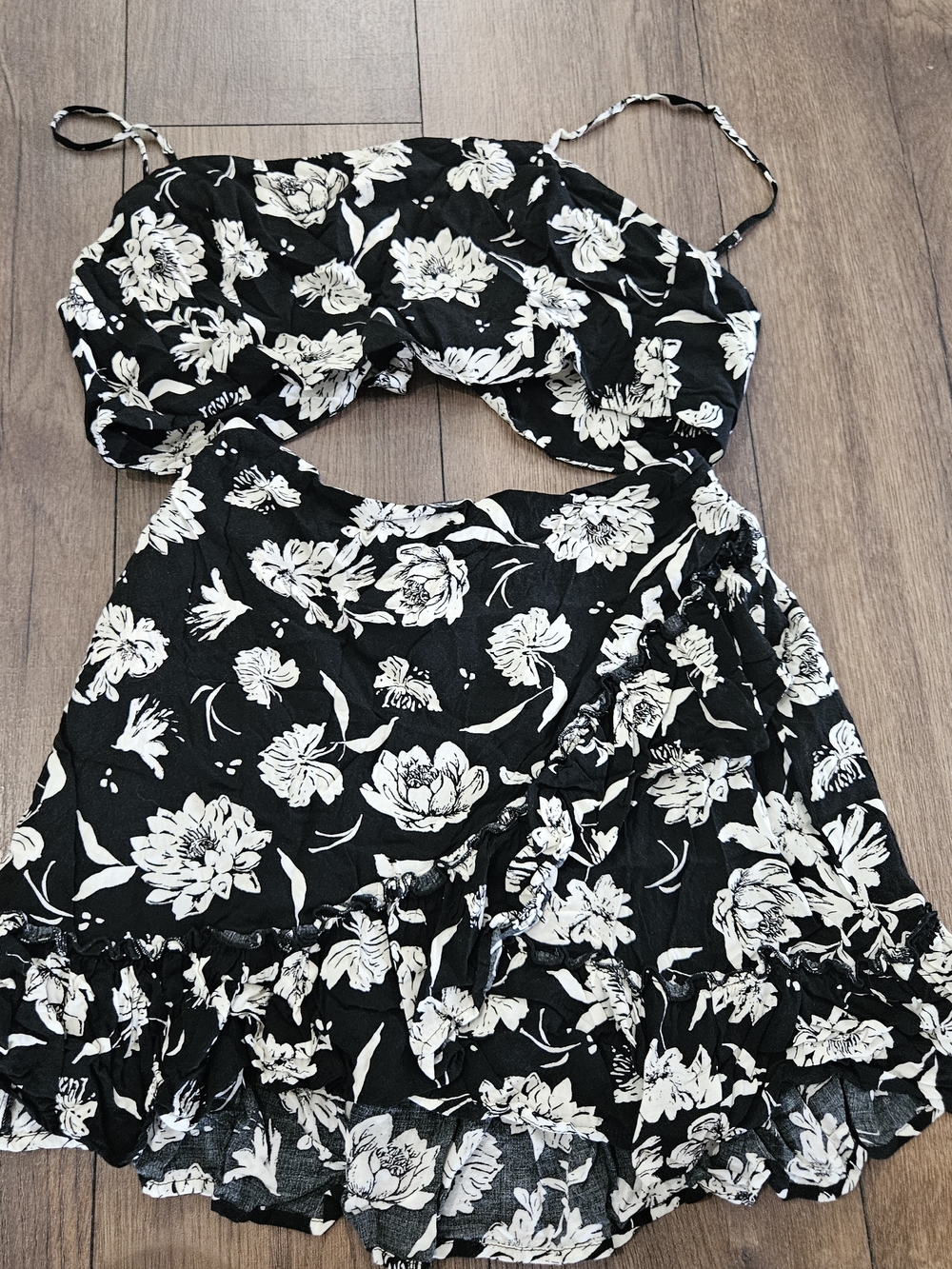 Free People Black and White Floral Two Piece Set Size Small